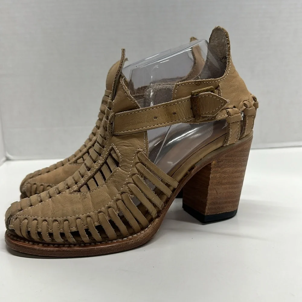 Freebird by Steven Poisn Ankle Boots High Heel Leather Shoes Tan Brown Size 7